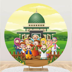 Lofaris Cute Children With Castle Round Baby Shower Backdrop