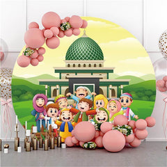 Lofaris Cute Children With Castle Round Baby Shower Backdrop