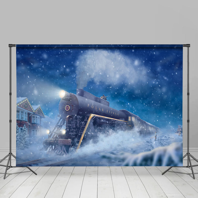 Lofaris Cute Moving Train Snow Night Winter Backdrop for Party