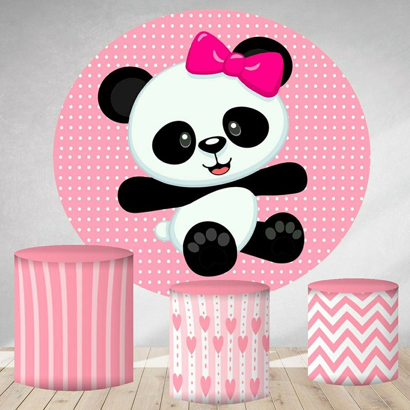 Lofaris Cute Panda Round Pink Birthday Party Backdrop For Girl