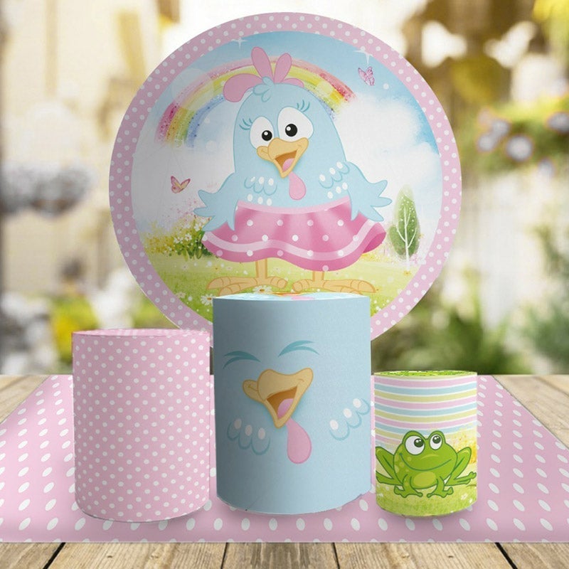 Lofaris Cute Pink Blue Bird Round Happy Birthday Backdrop Kit