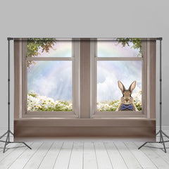 Lofaris Cute Rabbite In White Window Rainbow Easter Backdrop