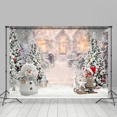 Lofaris Cute Snowman And Christmas Tree Backdrop