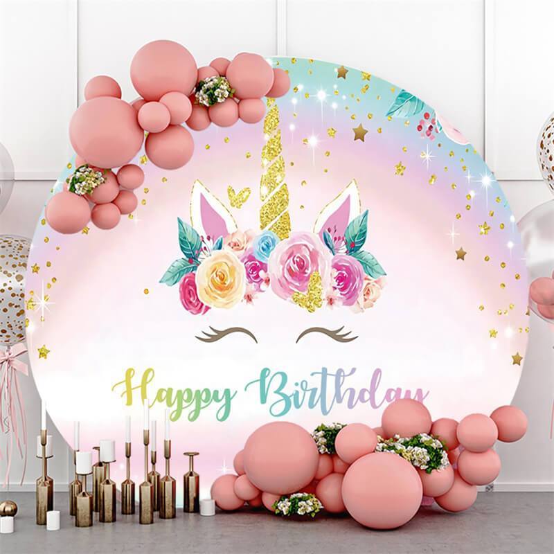 Lofaris Cute Unicorn Happy Birthday Round Backdrop for Girl