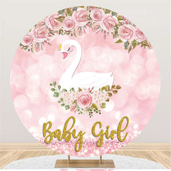 Lofaris Cute White Swan Pink Theme Baby Shower Circle Backdrop