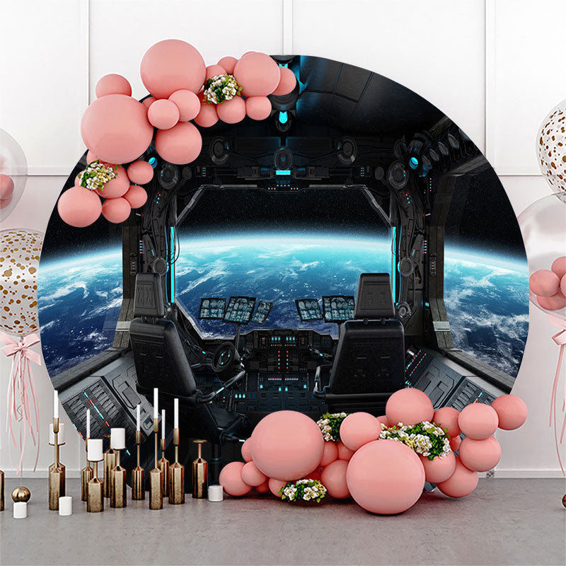 Lofaris Cyber Spacecraft The Earth Circle Birthday Backdrop