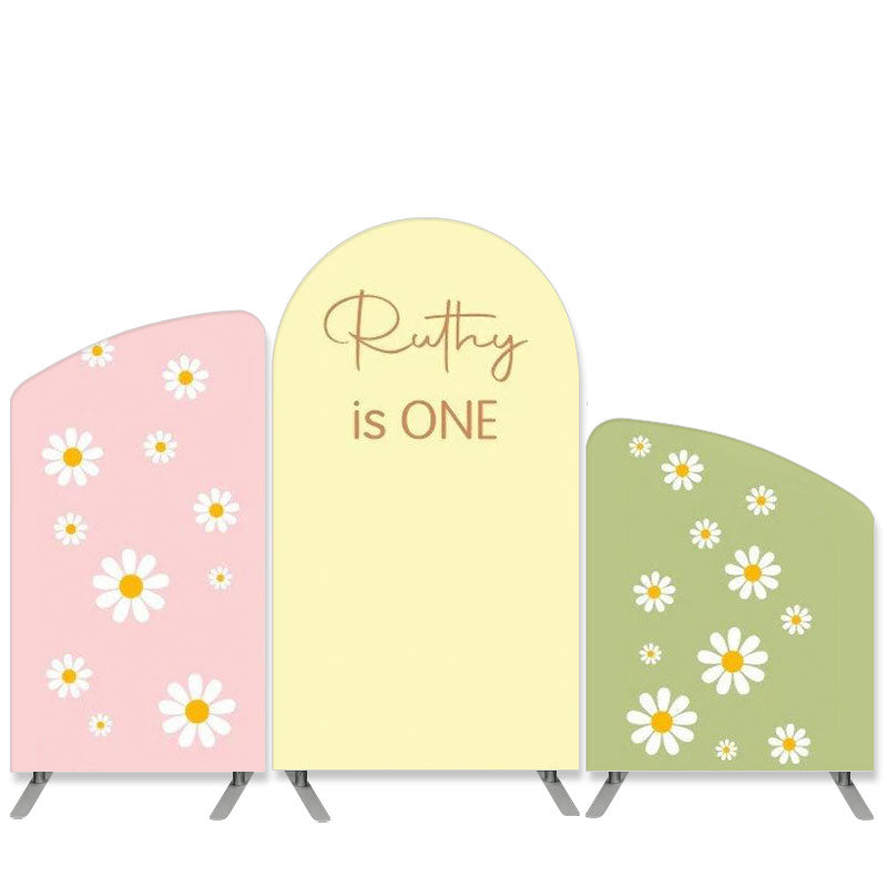 Lofaris Daisy Theme Pink Green Happy 1st Birthday Backdrop Kit