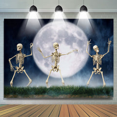 Lofaris Dancing Skull With Moonlight Grass Halloween Backdrop