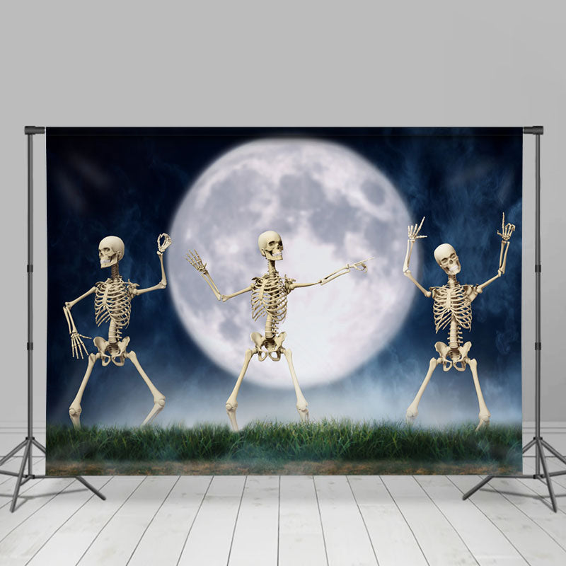 Lofaris Dancing Skull With Moonlight Grass Halloween Backdrop