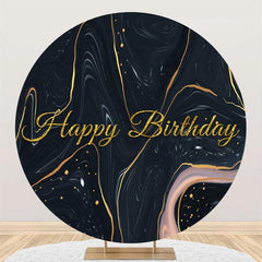 Lofaris Dark Abstract Gold Glitter Round Birthday Backdrop