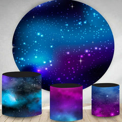 Lofaris Dark Blue Galaxy Sky Round Birthday Party Backdrop