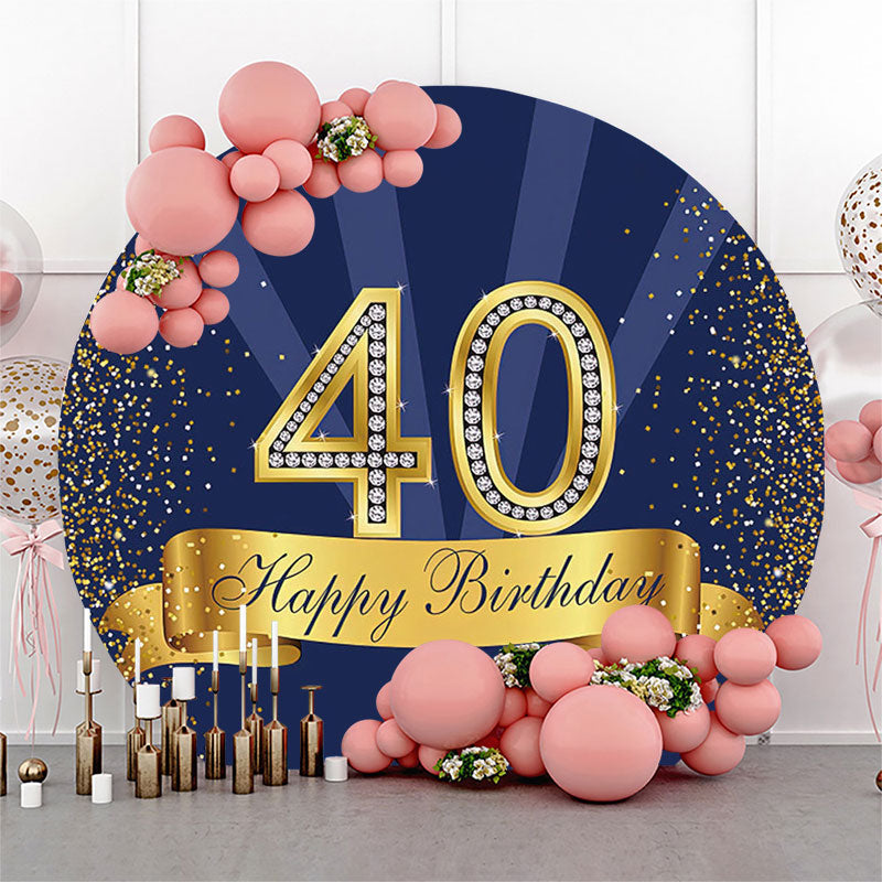 Lofaris Dark Blue Glitter Round 40th Birthday Backdrop Cover