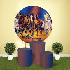 Lofaris Dark Brown Horse Round Happy Birthday Party Backdrop Kit