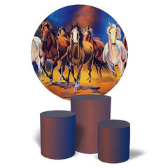 Lofaris Dark Brown Horse Round Happy Birthday Party Backdrop Kit