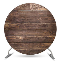 Lofaris Dark Brown Wood Texture Wall Round Birthday Backdrop