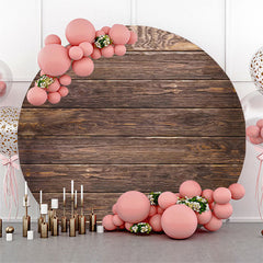 Lofaris Dark Brown Wood Texture Wall Round Birthday Backdrop