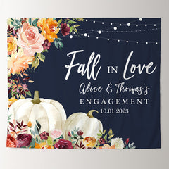 Lofaris Dark Bule Fall In Love Floral Pumpkin Wedding Backdrop