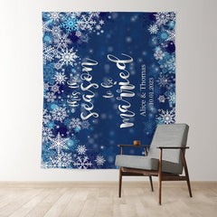 Lofaris Dark Bule Snowy Falling In Love Winter Wedding Backdrop