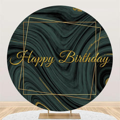 Lofaris Dark Green Abstract Custom Round Gold Birthday Backdrop