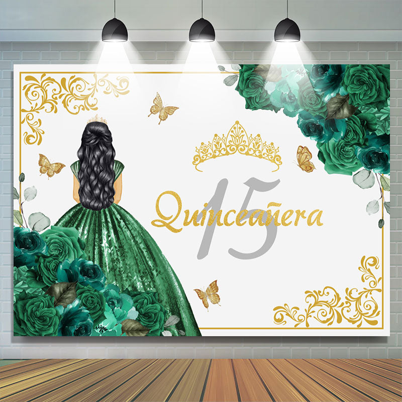 Lofaris Dark Green Princess Sweet 15 Happy Birthday Backdrop