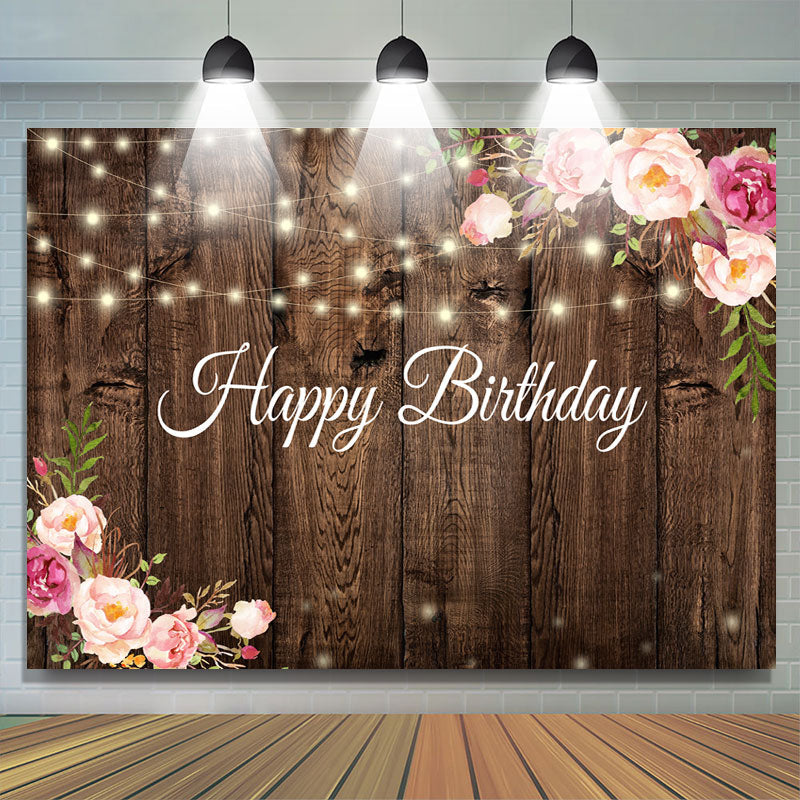 Lofaris Dark plank pink and red rose happy birthday Backdrop