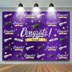 Lofaris Dark Purple Caps And Stars Congrat Grad Backdrop
