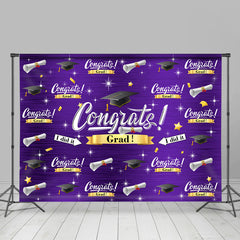 Lofaris Dark Purple Caps And Stars Congrat Grad Backdrop