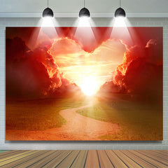 Lofaris Dazzling Red Sunset Heart Cloud Valentines Backdrop