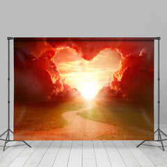 Lofaris Dazzling Red Sunset Heart Cloud Valentines Backdrop