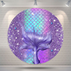 Lofaris Diamond Scale Purple Mermaid Round Birthday Backdrop