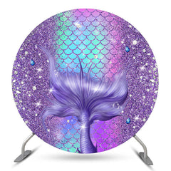 Lofaris Diamond Scale Purple Mermaid Round Birthday Backdrop