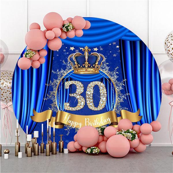 Lofaris Diamonds 30th Blue Round Happy Birthday Party Backdrop