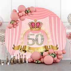 Lofaris Diamonds 50th Pink Round Happy Birthday Party Backdrop