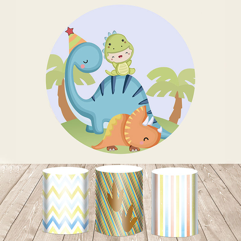 Lofaris Dinosaur Family On The Land Birthday Round Backdrop Kit