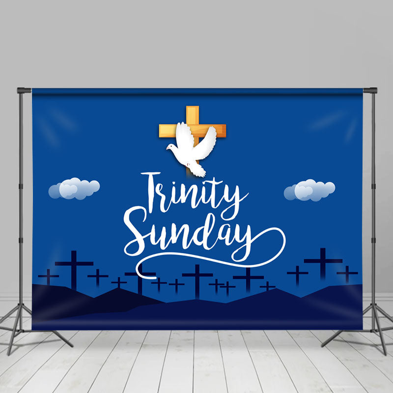 Lofaris Dove White Cloud Crosses Dark Blue Baptism Backdrop