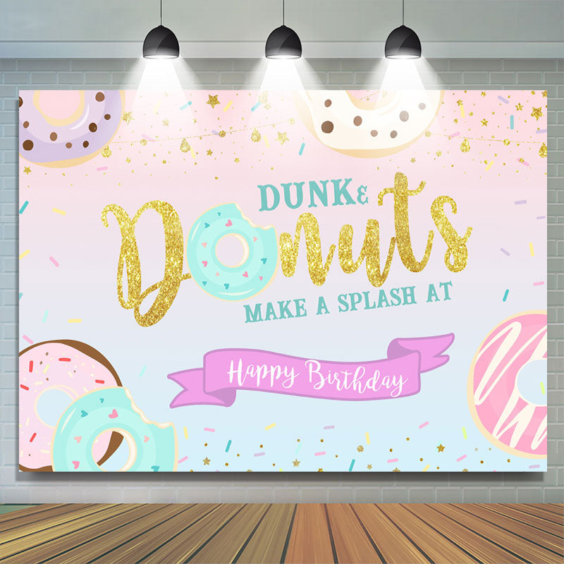 Lofaris Dunk Donut Glitter Happy Birthday Backdrop For Girl