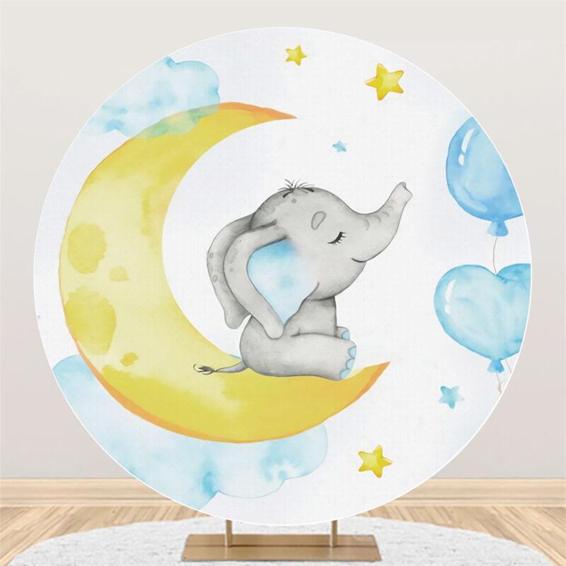 Lofaris Elephant And Ballon Custom Circle Baby Shower Backdrop