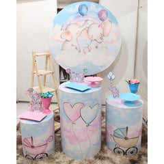 Lofaris Elephant And Balloon Baby Shower Round Backdrop Kit