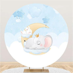 Lofaris Elephant And Rabbit Blue Round Baby Shower Backdrop