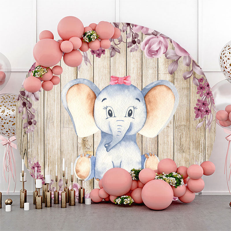 Lofaris Elephant Girl Wooden Baby Shower Round Backdrop