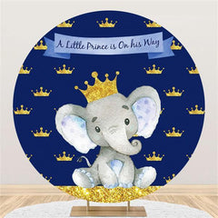 Lofaris Elephant With Glitter Crowns Round Baby Shower Backdrop