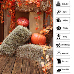 Lofaris Fall Leaves Pumpkin Wooden floor Photo Backdrop