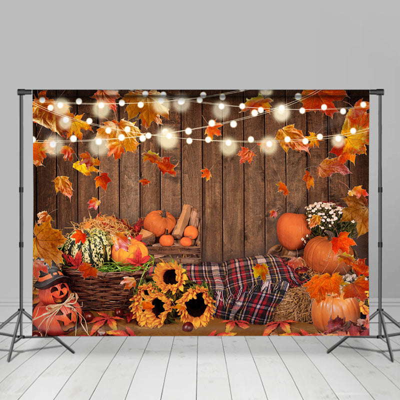 Lofaris Fallen Leaves and Sunflowers Glitter Halloween Backdrop