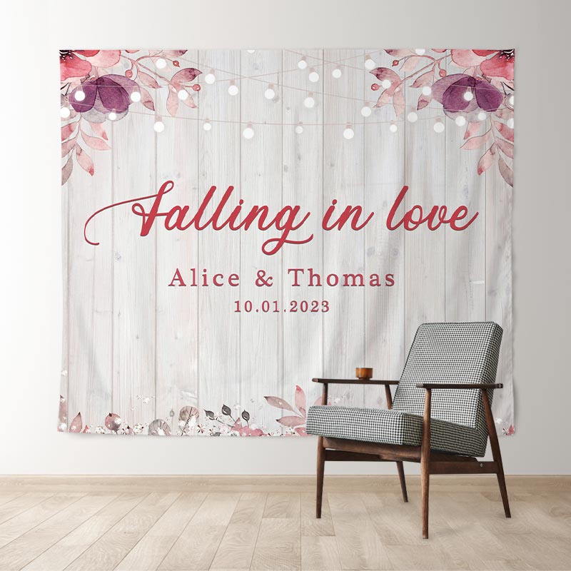 Lofaris Falling in Love Wood Light and Floral Wedding Backdrop