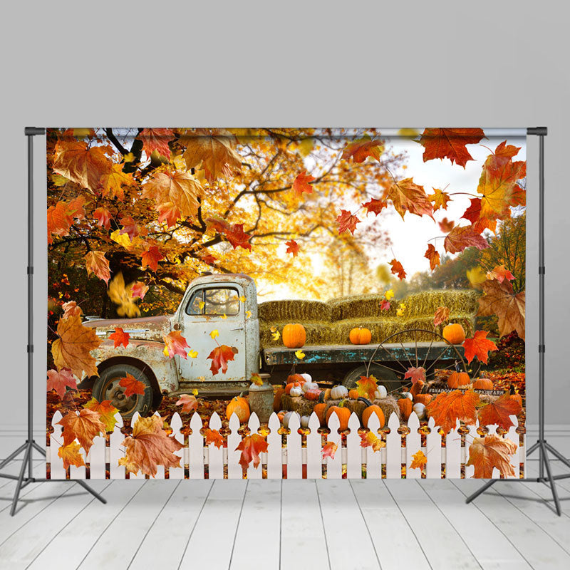 Lofaris Falling Maple Leaf On The Truck Pumpkin Full Backdrop