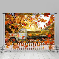 Lofaris Falling Maple Leaf On The Truck Pumpkin Full Backdrop