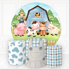 Lofaris Farm Animals Blue Apron Round Birthday Backdrop Kit For Kids