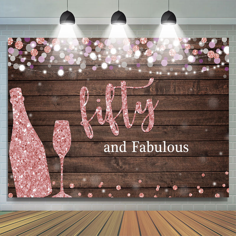 Lofaris Fifty and Fabulous Wooden Pink Boekh Birthday Backdrop