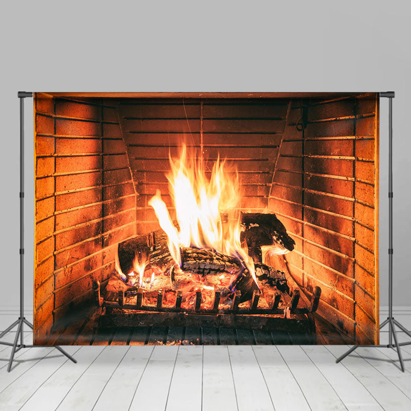 Lofaris Fireplace And Red Bricks Warmful Hot Winter Backdrop