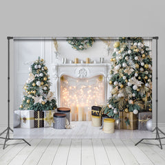 Lofaris Fireplace Christmas Tree Light White Party Backdrop